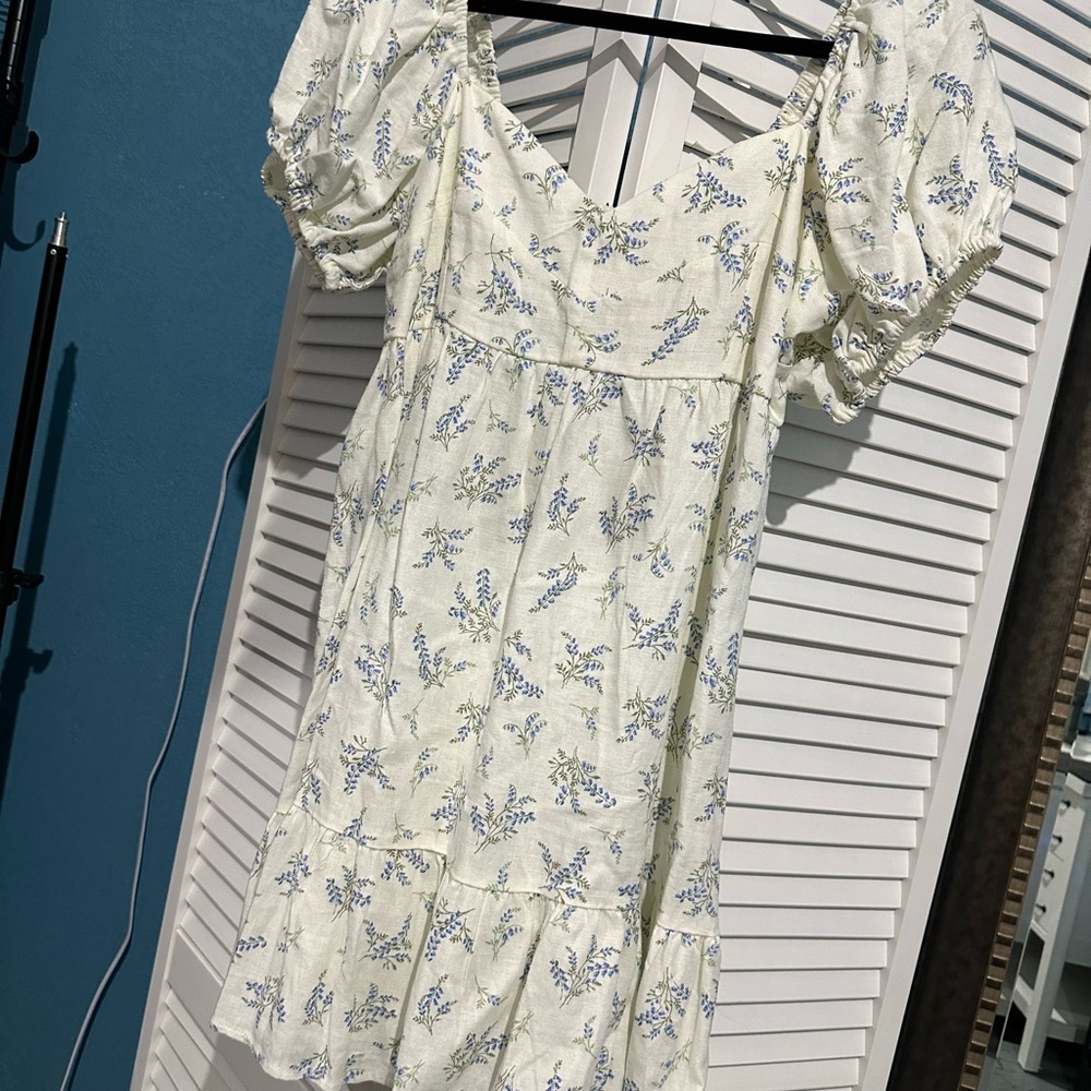 H&M Cream and Blue Floral Mini Dress